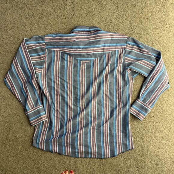 Vintage Wrangler Western Pearl Snap Striped Shirt Long Sleeve Lightweight Size L - Picture 5 of 5